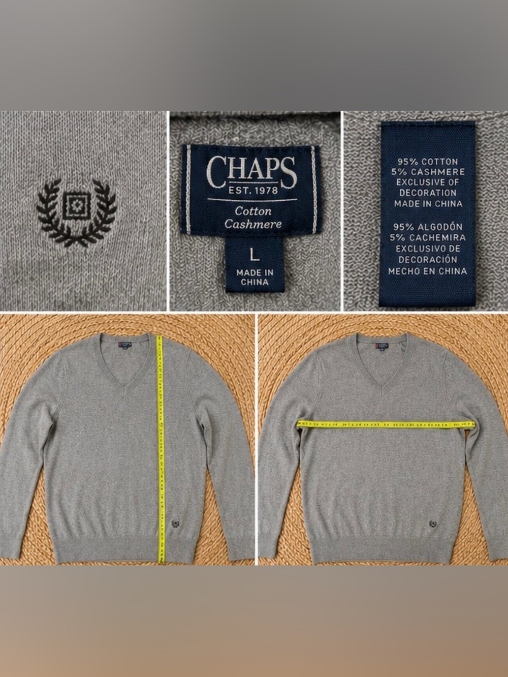 Chaps Men's Light Grey V-Neck Sweater - Picture 2 of 9